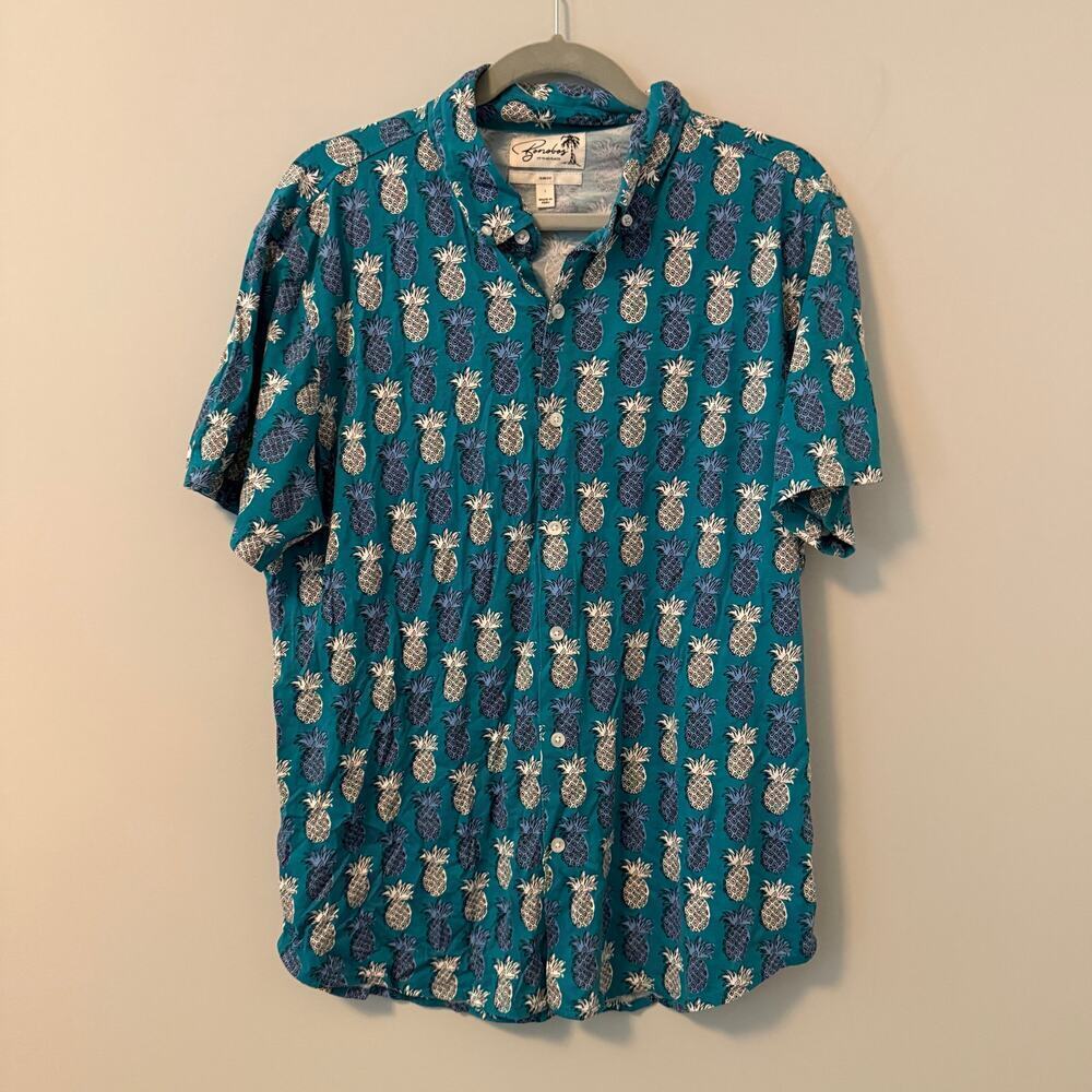 Bonobos Pineapple Print Slim Fit Short Sleeve Button-Down Shirt Mens Large